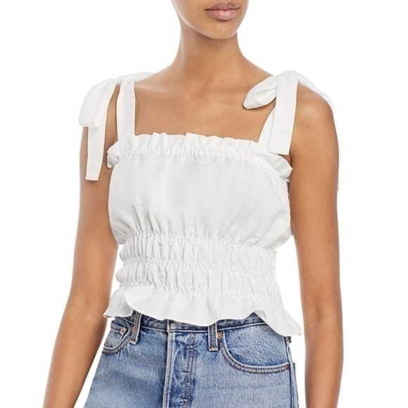 2/$30 Like New Bardot Linen Blend Tie Strap Smock Top White XS - Picture 1 of 5